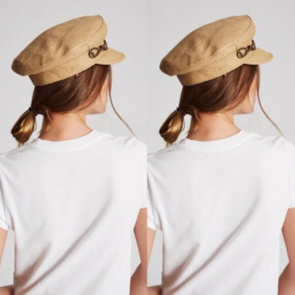 BRIXTON // tan straw leather detail kayla fiddler cap nwot medium main image 13